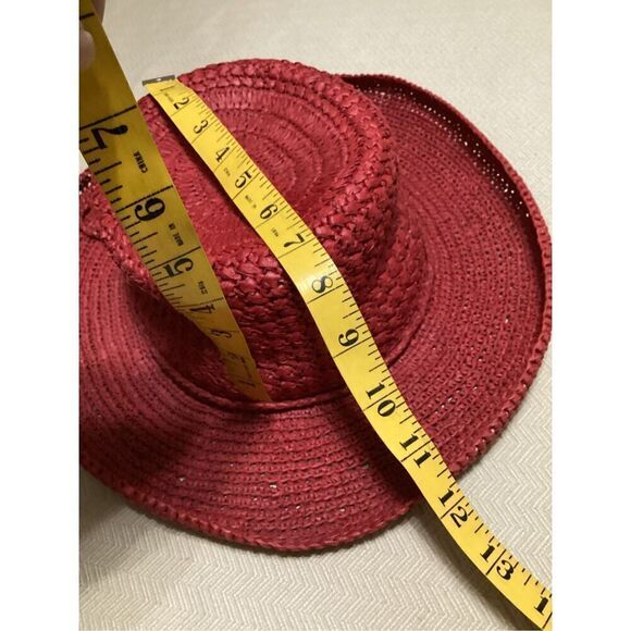 Women’s Red Hat Society Curled Paper Straw Hat with Tie Bow - Picture 4 of 6
